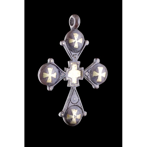 Byzantine Silver and Gold Inlaid Pendant Cross